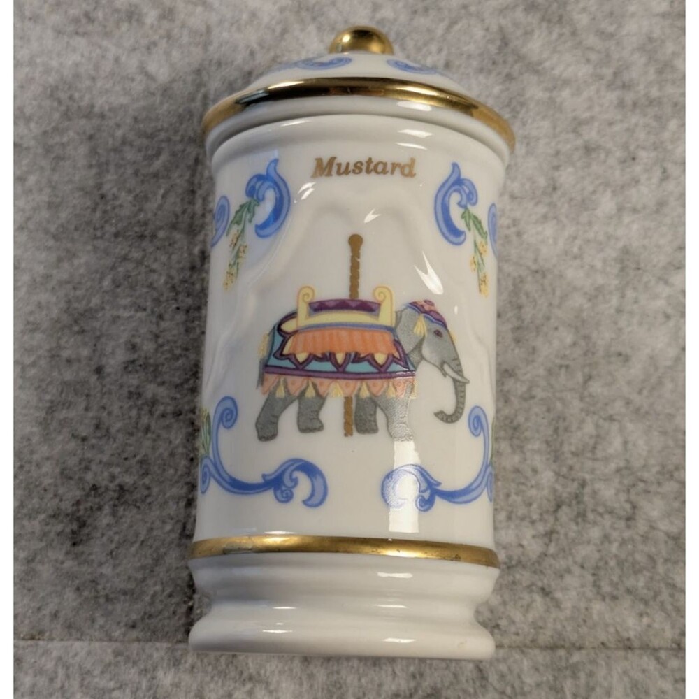 The Spice Carousel By Lenox Vintage 1993 Fine Porcelain Mustard w/ 24k Gold Trim